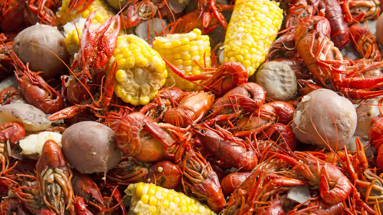 closeup of a crawfish boil 