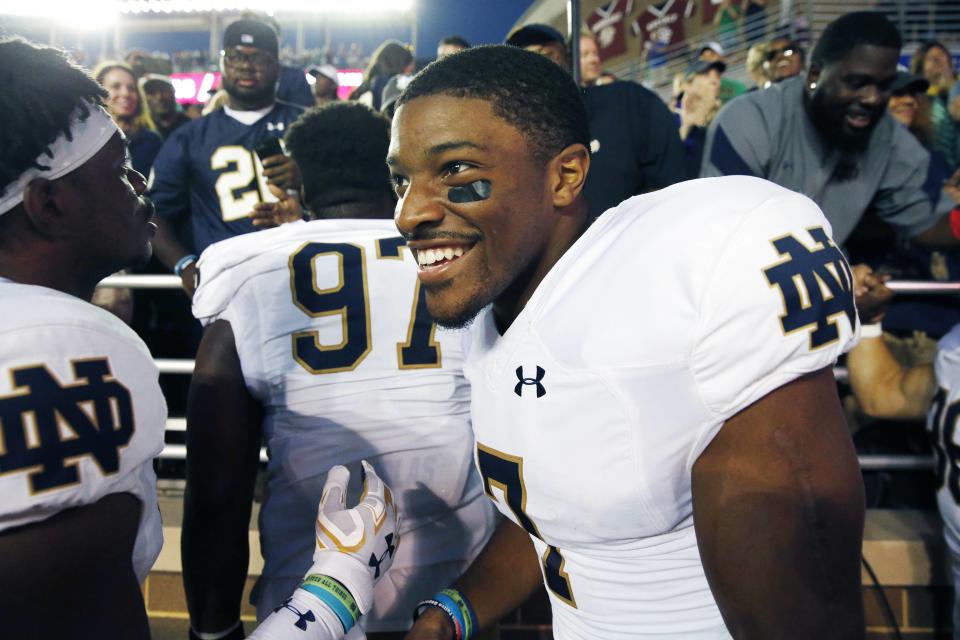 Notre Dame’s Nick Watkins is immediately eligible in 2018. (AP Photo/Michael Dwyer)