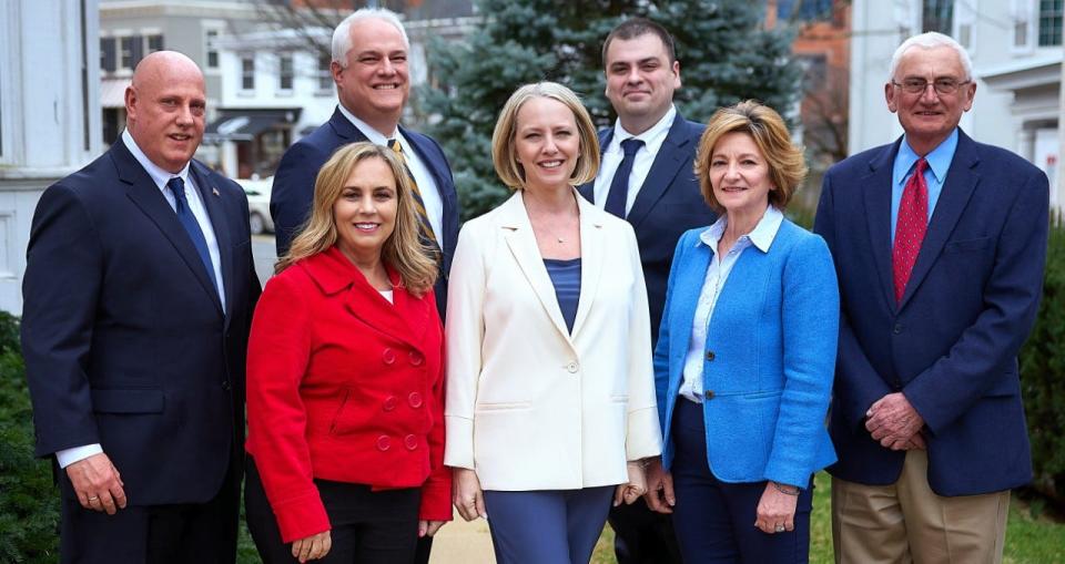 Bucks County's endorsed Republicans running for office include (back, left to right): Charles Stockert, Matt Weintraub, Jeff Hall-Gale, Gene DiGirolamo, (front, left to right): Sherry Labs, Pamela Van Blunk, and Robyn Goodnoe