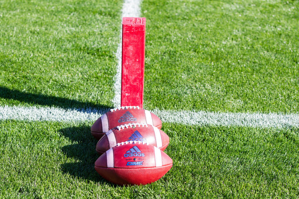 EAST HARTFORD, CT - OCTOBER 21: A general view of the Tulsa Golden Hurricanes practice balls prior to the college football game between Tulsa Golden Hurricanes and UConn Huskies on October 21, 2017, at Rentschler Field in Hartford, CT. (Photo by M. Anthony Nesmith/Icon Sportswire via Getty Images)