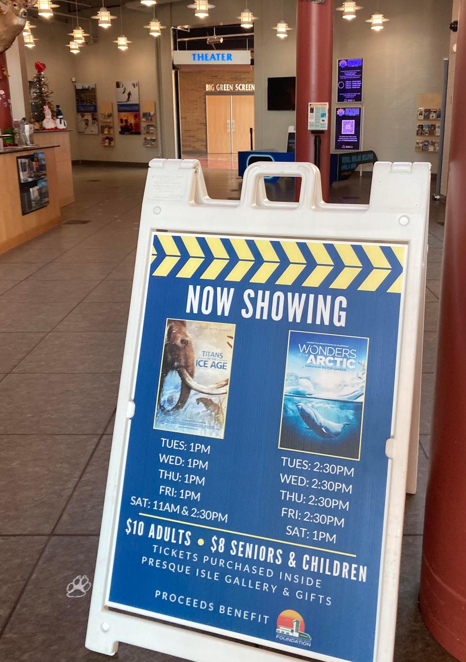 The big screen theater in the Tom Ridge Environmental Center, 301 Peninsula Drive, reopened Feb. 20 with showings of "Titans of the Ice Age" and "Wonders of the Arctic."