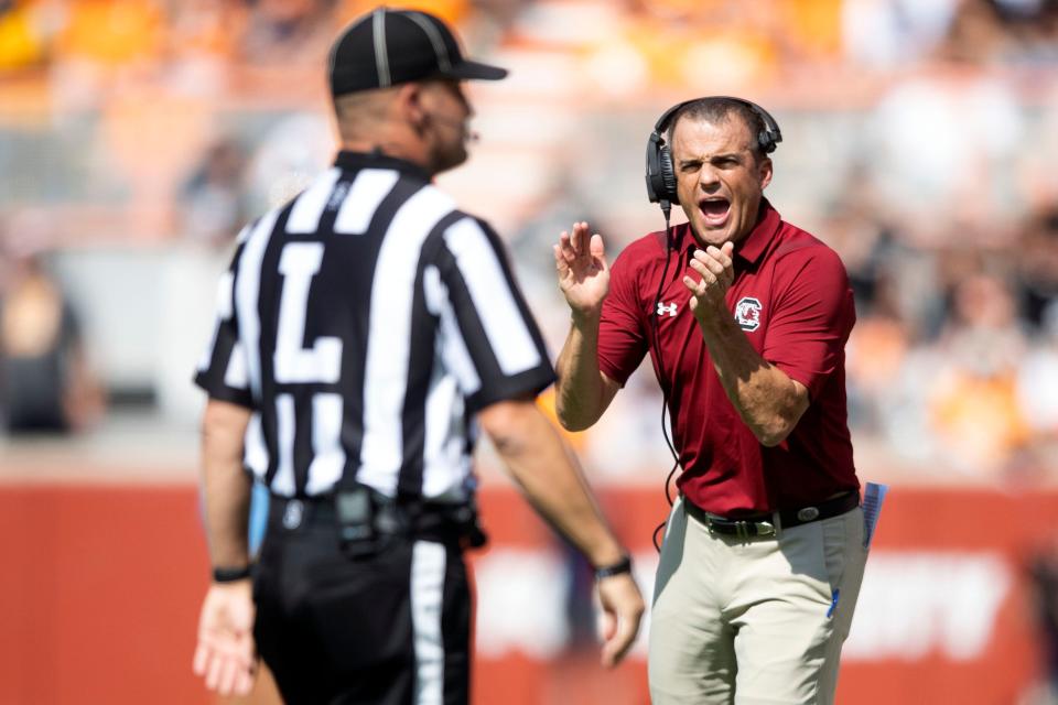 South Carolina Head Coach Shane Beamer during the NCAA college football game between the Tennessee Volunteers and the South Carolina Gamecocks in Knoxville, Tenn. on Saturday, October 9, 2021. 