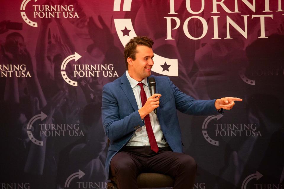 Charlie Kirk speaks during a Turning Point USA event at the ASU Katzin Concert Hall in Tempe on Sept. 27, 2023.