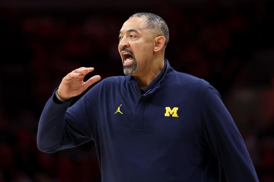 COLUMBUS, OHIO - MARCH 3: Head coach Juwan Howard of the Michigan Wolverines yells to his players during the game against the Ohio State Buckeyes at Value City Arena on March 3, 2024 in Columbus, Ohio. (Photo by Kirk Irwin/Getty Images)