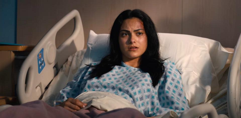 Camila Mendes in a hospital bed in "Do Revenge"