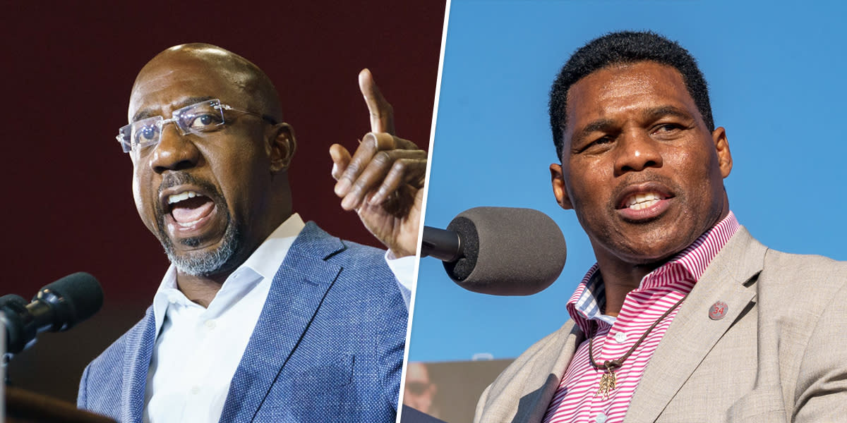 Sen. Raphael Warnock and Republican Senate candidate Herschel Walker (Elijah Nouvelage/Getty Images file; Megan Varner/Getty Images file )