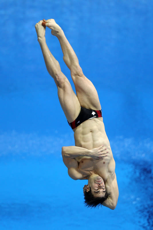 LONDON, ENGLAND - FEBRUARY 22: Alexandre Despatie of Canada in action during the Men's 3m springboard Semi final at the London Aquatics Centre on February 22, 2012 in London, England. (Photo by Clive Rose/Getty Images)