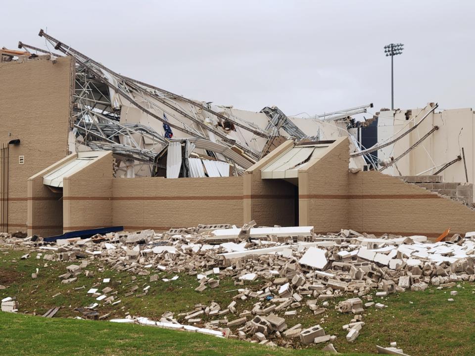 An April 2023 tornado badly damaged Shawnee school facilities.