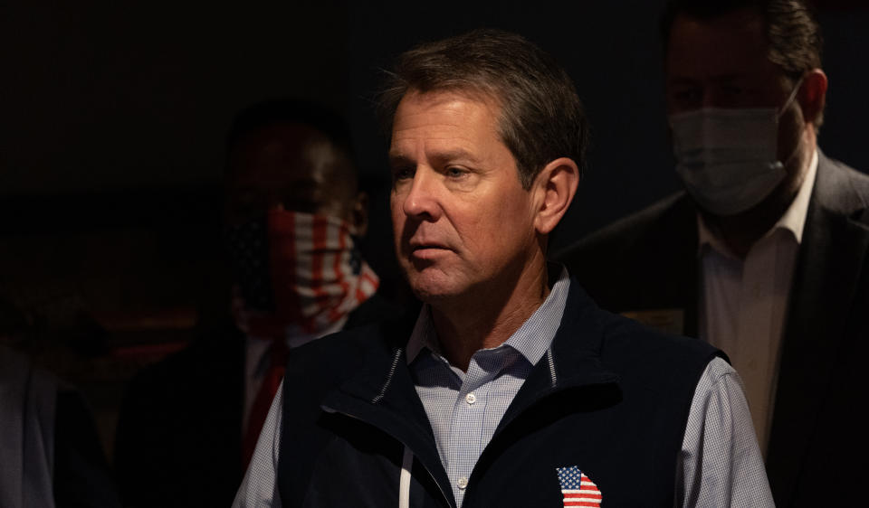 Georgia Governor Kemp, RNC Hold Press Conference On Election Integrity Law in Marietta, Georgia. (Megan Varner / Getty Images file )