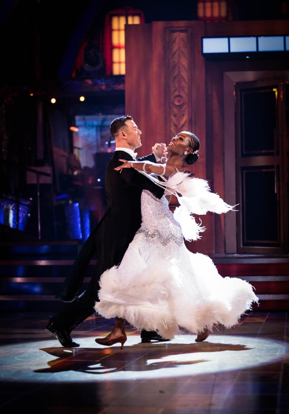 Kai Widdrington and AJ Odudu during the live show for BBC One’s Strictly Come Dancing 2021 (Guy Levy/BBC/PA) (PA Media)