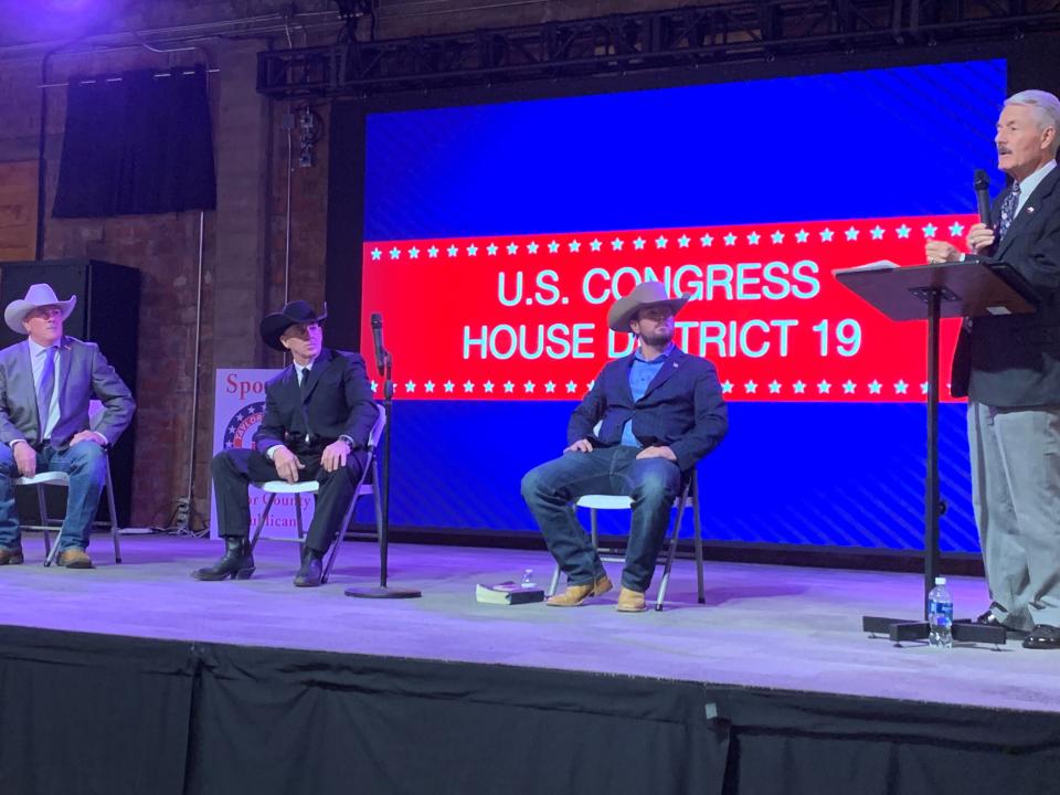 Vance W. Boyd sits center stage at the Taylor County Republican Candidate Forum on February 5.