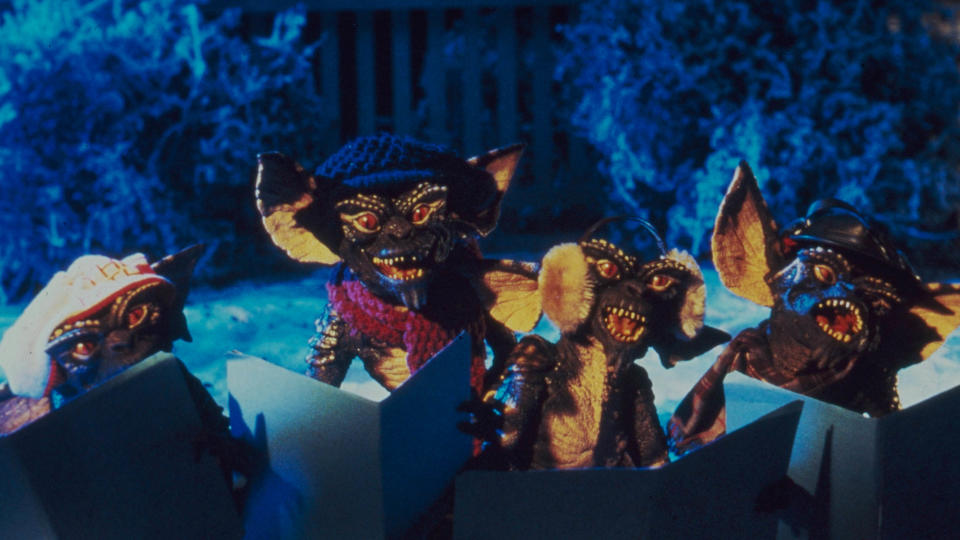 "Gremlins" is a 1984 black comedy horror film directed by Joe Dante. The film is about a young man who receives a strange creature as a pet, which then spawns other creatures who transform into small, destructive, aggressive monsters that all wreak havoc in his town on Christmas Eve.