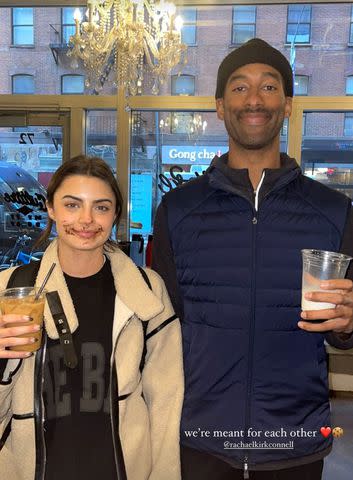 <p>Matt James/Instagram</p> Rachael Kirkconnell and Matt James at Culture Espresso in New York City.