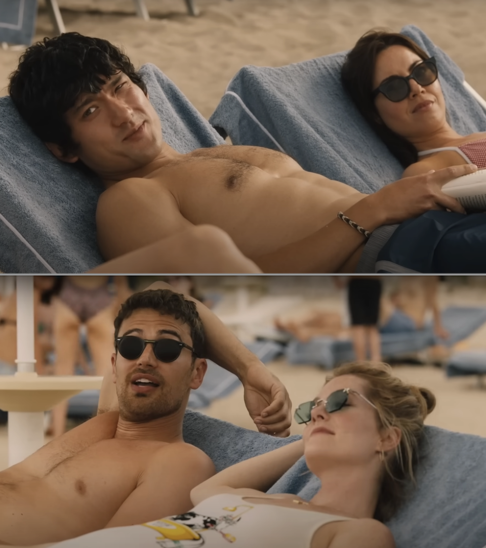The young couples tanning on the beach in Season 2 of "The White Lotus"