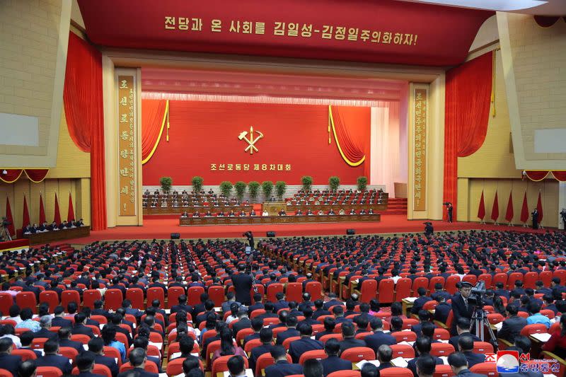 KCNA image of North Korean leader Kim Jong Un at the 8th Congress of the Workers' Party in Pyongyang