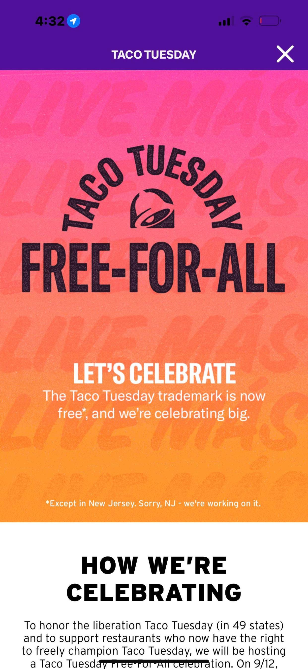 No free tacos from Taco Bell for New Jersey residents: Read the fine print.