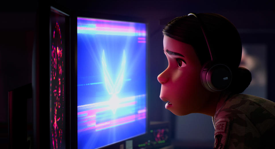 America Ferrera propůjčuje svůj hlas chytré a super sebevědomé Olze, která vede přísně tajný vojenský projekt v Eliu.  (Disney Pixar)