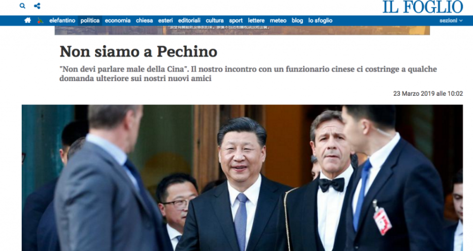 《羅馬日報》有關中國大使館官員威脅該報記者的報道，題為〈我們不是在北京〉。網上截圖