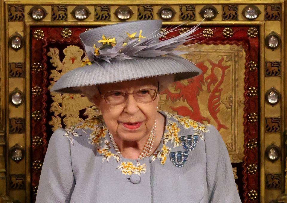 Britain's Queen Elizabeth II waits to read the Queen's Speech on the The Sovereign's Throne in the House of Lords chamber,, during the State Opening of Parliament at the Houses of Parliament in London on May 11, 2021, which is taking place with a reduced capacity due to Covid-19 restrictions. - The State Opening of Parliament is where Queen Elizabeth II performs her ceremonial duty of informing parliament about the government's agenda for the coming year in a Queen's Speech. (Photo by Chris Jackson / POOL / AFP) (Photo by CHRIS JACKSON/POOL/AFP via Getty Images)