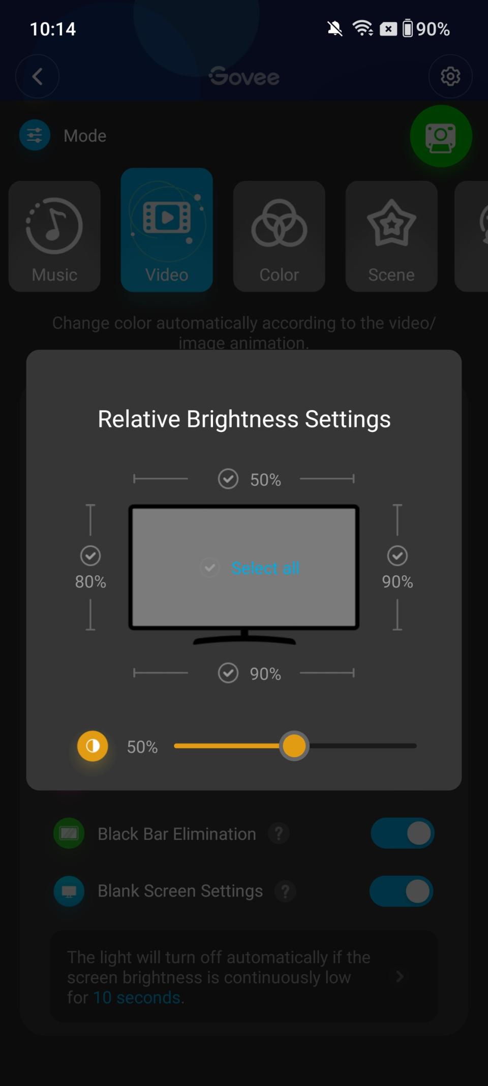 Govee app screenshots for TV Backlight 3 Lite