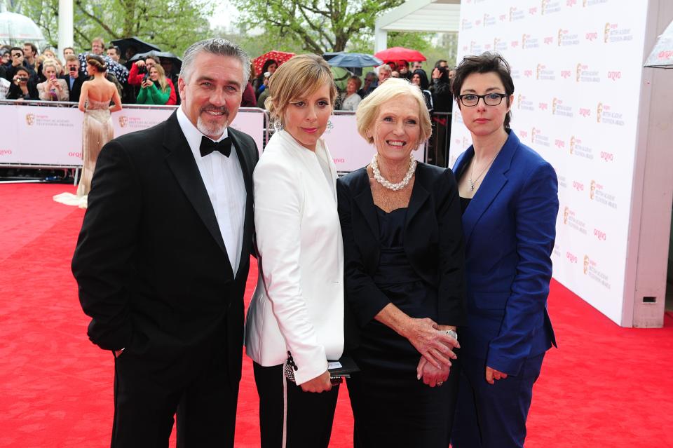 Paul Hollywood, Mel Giedroyc, Mary Berry and Sue Perkins arriving for the 2013 Bafta TV awards.
