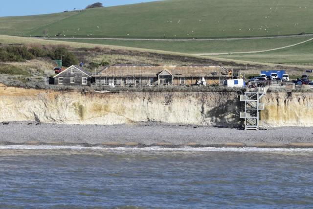 Aerial photos and video show Birling Gap Caf demolition works and