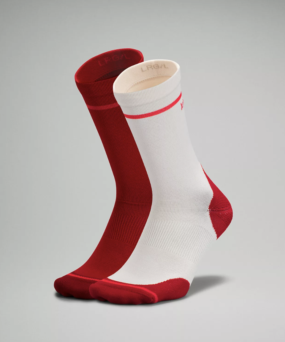 Team Canada Men's Power Stride Crew Socks in red and white (Photo via Lululemon)