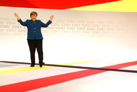 German Chancellor Angela Merkel reacts during Christian Democratic Union (CDU) party congress in Hamburg, Germany, December 7, 2018. REUTERS/Kai Pfaffenbach