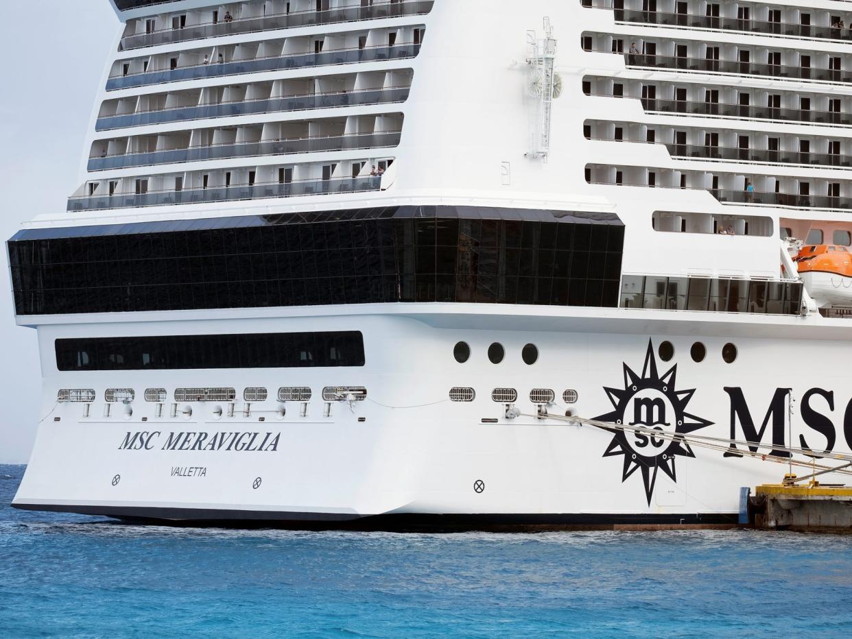 13 Cruise liner MSC Meraviglia is berthed at a dock in Punta Langosta, in Cozumel