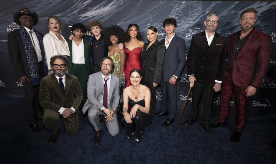 GLYNN TURMAN, VIRGINIA KULL, JASON MANTZOUKAS, ARYAN SIMHADRI, WALKER SCOBELL, TIMM SHARP, LEAH SAVA JEFFRIES, DIOR GOODJOHN, SUZANNE CRYER, JESSICA PARKER KENNEDY, CHARLIE BUSHNELL, TIMOTHY OMUNDSON, ADAM COPELAND at PERCY JACKSON AND THE OLYMPIANS tWorld Premiere at The Metropolitan Museum of Art in NYC.