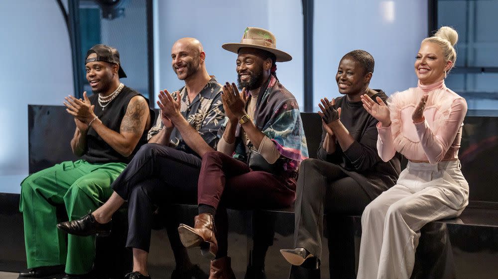 bishme cromartie, rami kashou, prajje oscar jean baptiste, laurence basse, and brittany allen in project runway season 20 episode 12