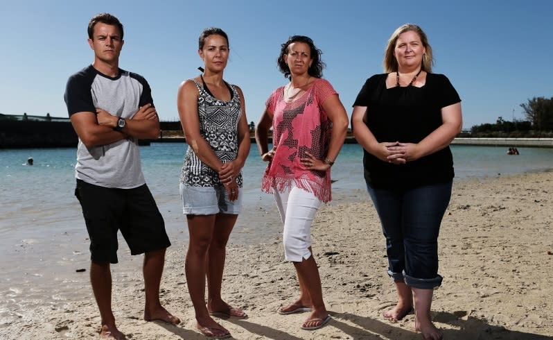 russell dymock and tracey mclaren (left) and melissa yule (right) helped revive two young boys on the beach. picture: michael wilson/the west australian