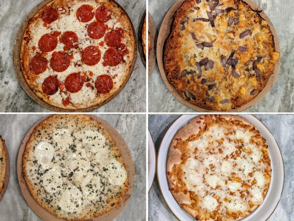 four different varieties of frozen pizza