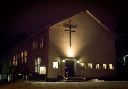 Imatrankoski Church, where the memorial service for the three killed women was held, pictured in Imatra on Sunday evening, 4th December, 2016. Photographers were not allowed to go in to the memorial service. Hannu Rissanen/Lehtikua via REUTERS ATTENTION EDITORS - THIS IMAGE WAS PROVIDED BY A THIRD PARTY. FOR EDITORIAL USE ONLY. NO THIRD PARTY SALES. FINLAND OUT. NO COMMERCIAL OR EDITORIAL SALES IN FINLAND.?