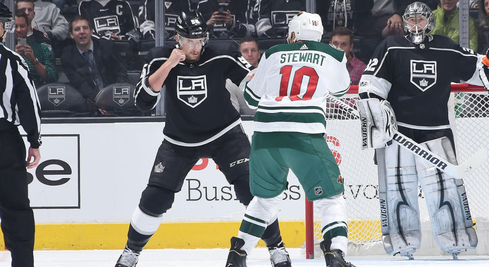 Kurtis MacDermid rolls up his sleeves and gets down to business. (Adam Pantozzi/NHLI via Getty Images)