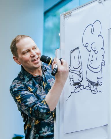 <p>Scholastic</p> Dav Pilkey draws characters from his 'Captain Underparents' book series