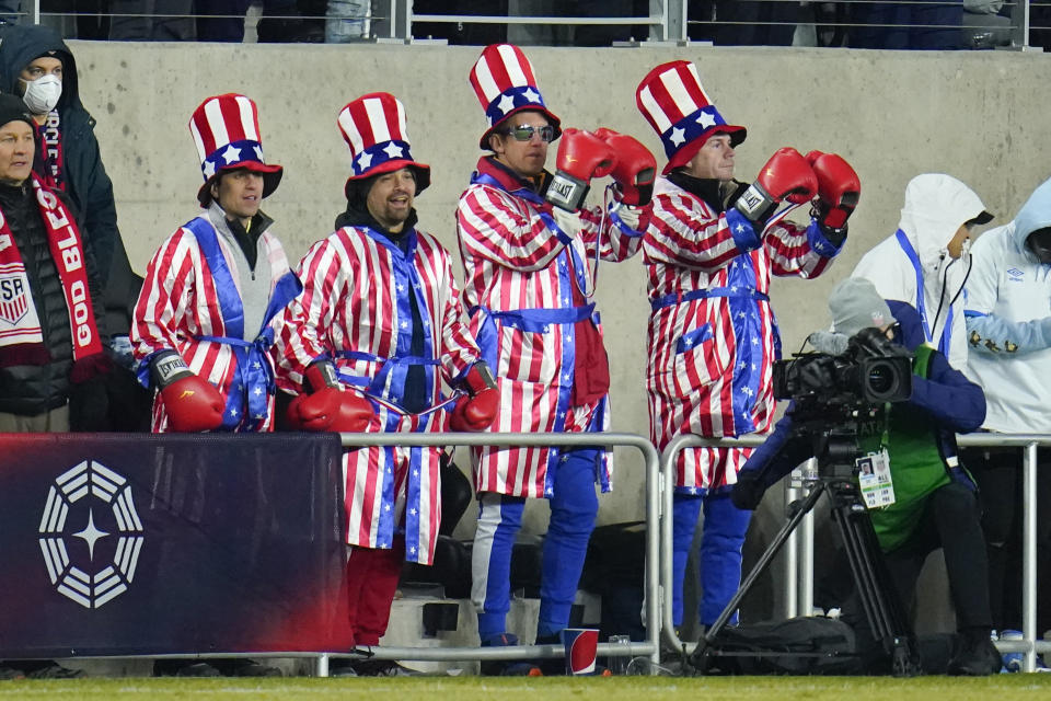 Spectators look on during the second half of a FIFA World Cup qualifying soccer match between the United States and El Salvador, Thursday, Jan. 27, 2022, in Columbus, Ohio. The U.S. won 1-0. (AP Photo/Julio Cortez)