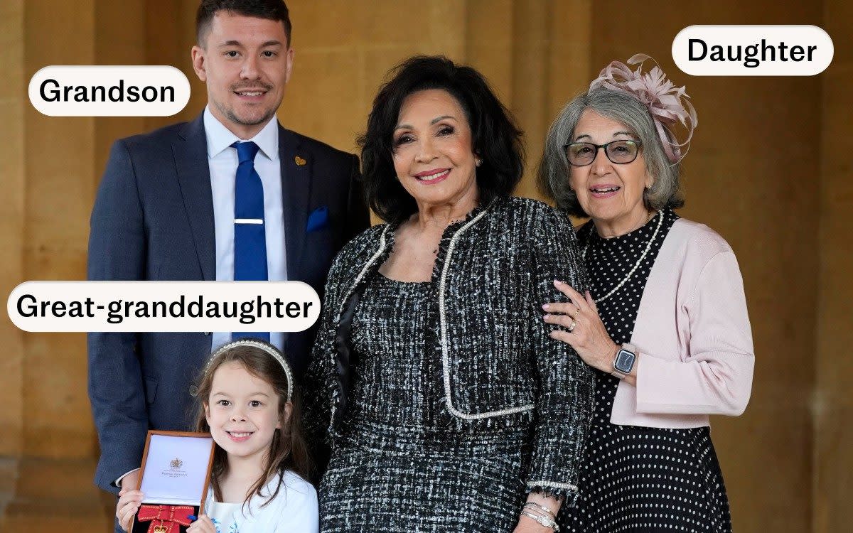 Dame Shirley with her daughter Sharon, her grandson Sebastian and her great-granddaughter Sofia