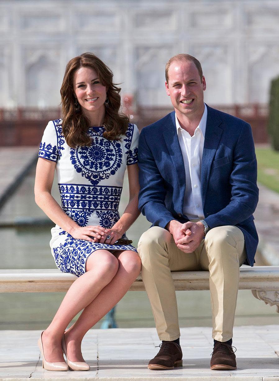 Will and Kate pose in front of the Taj Mahal in India in 2016.