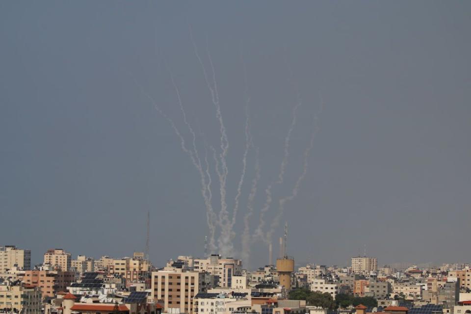 Rockets were fired towards Israel on October 8, 2023 at Gaza City, Gaza. After the attack launched by Hamas on Israel yesterday, which surprised them, Israeli Prime Minister Benjamin Netanyahu asked the Palestinians to leave Gaza, and warned that the army would turn Hamas positions “into rubble.”