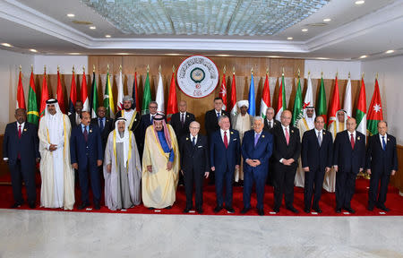 Arab leaders pose for the camera, ahead of the 30th Arab Summit in Tunis, Tunisia March 31, 2019, in this handout picture courtesy of the Egyptian Presidency. The Egyptian Presidency/Handout via REUTERS ATTENTION EDITORS - THIS IMAGE WAS PROVIDED BY A THIRD PARTY