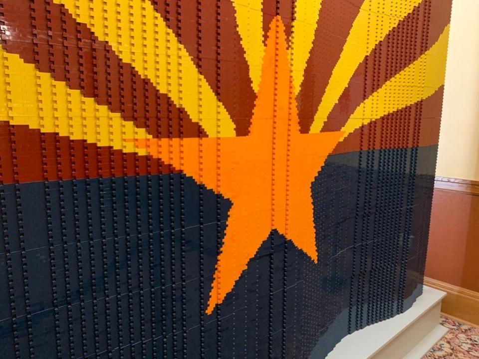An Arizona flag made entirely of Lego pieces on display at the Arizona Capitol Museum.