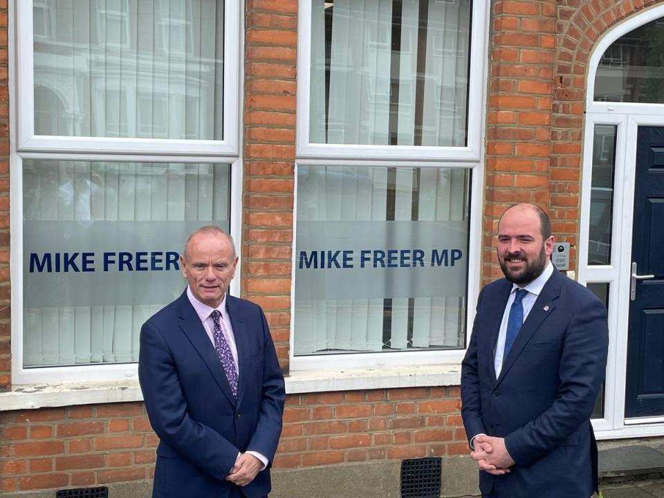 Mike Freer MP was joined on Thursday by Tory party chairman Richard Holden at the re-opening of his office (Noah Vickers/Local Democracy Reporting Service)