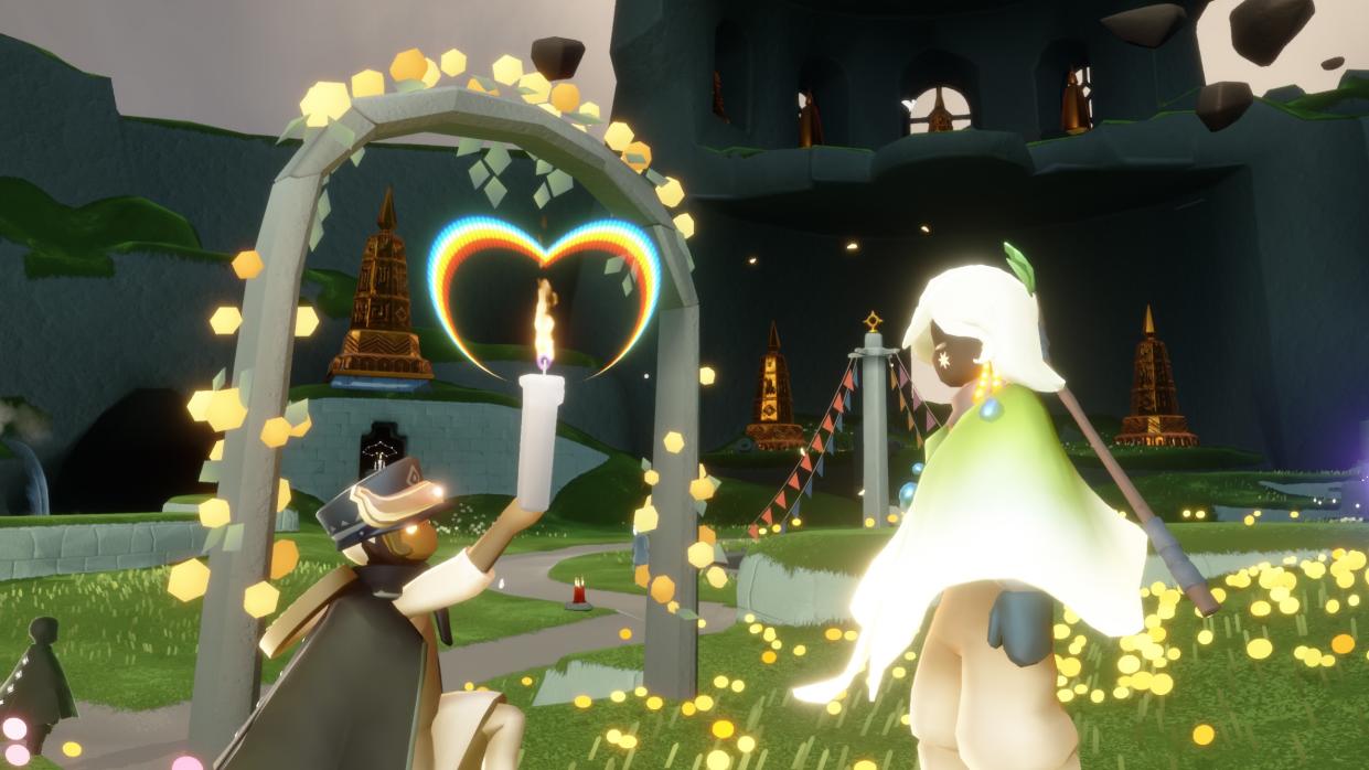  Sky: Children of the Light - a player offers a candle of friendship to another by kneeling before them. 