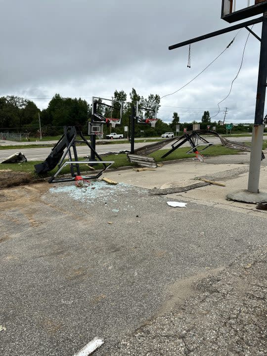 The damage to Backyard Fun Zone after the Aug. 24, 2023 storm. (Courtesy Tracie Lampe)