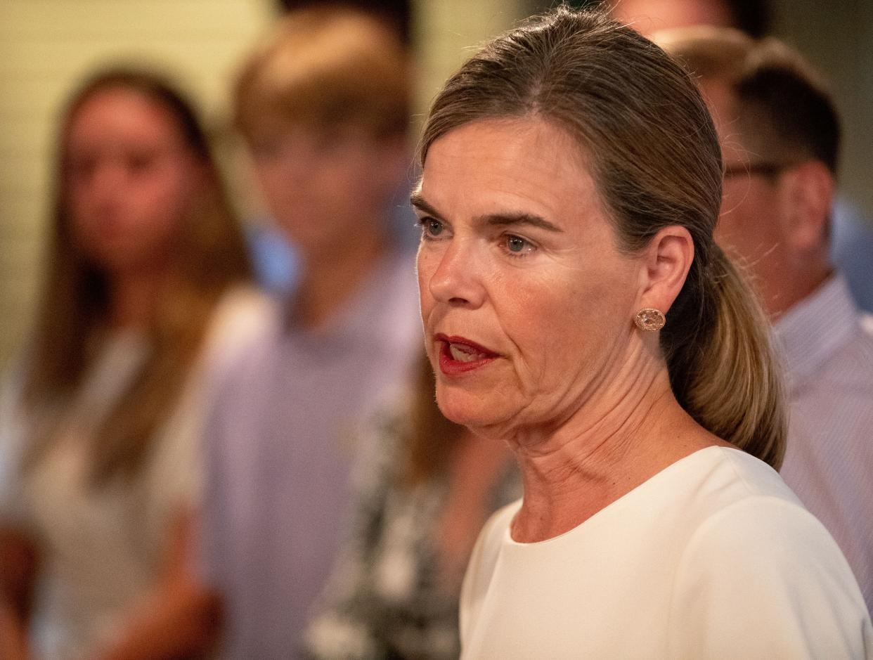 Incumbent Shelby County District Attorney General Amy Weirich speaks at an election watch party on Thursday, Aug. 4, 2022, in Germantown.