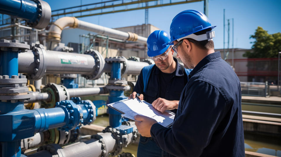 On-site technicians inspecting a water management system.