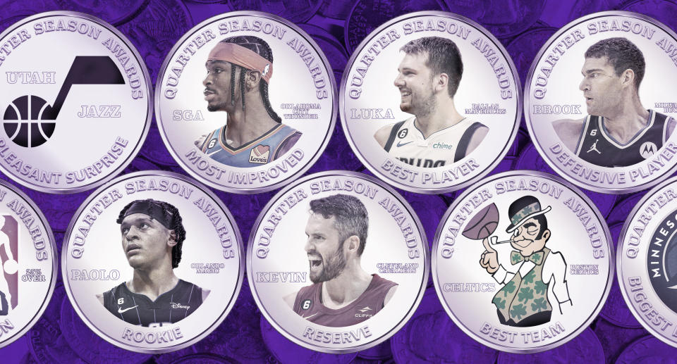 At the quarter mark of the 2022-23 NBA season, it's time to hand out some awards. (Graphic by Michael Wagstaffe/Yahoo Sports)