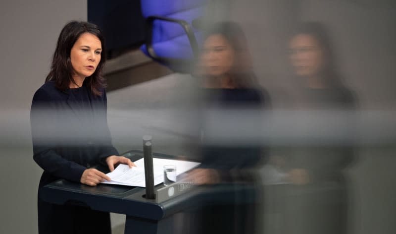 German Foreign Minister Annalena Baerbock speaks during the current affairs debate on the situation in Israel and the Palestinian territories during a plenary session of the German Bundestag. Jonathan Penschek/dpa