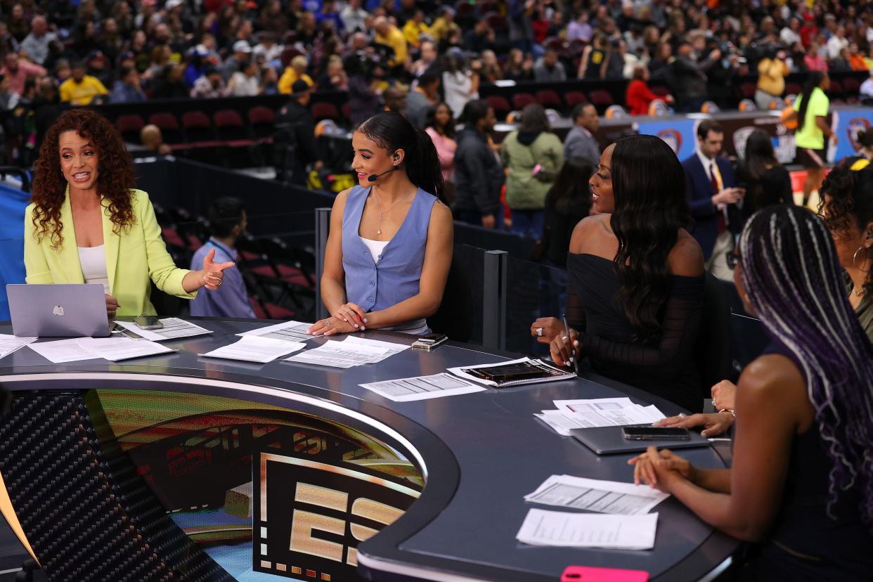Elle Duncan, Andraya Carter and Chiney Ogwumike, shown here during the Final Four, drew rave reviews for their studio show during the NCAA women's tournament.